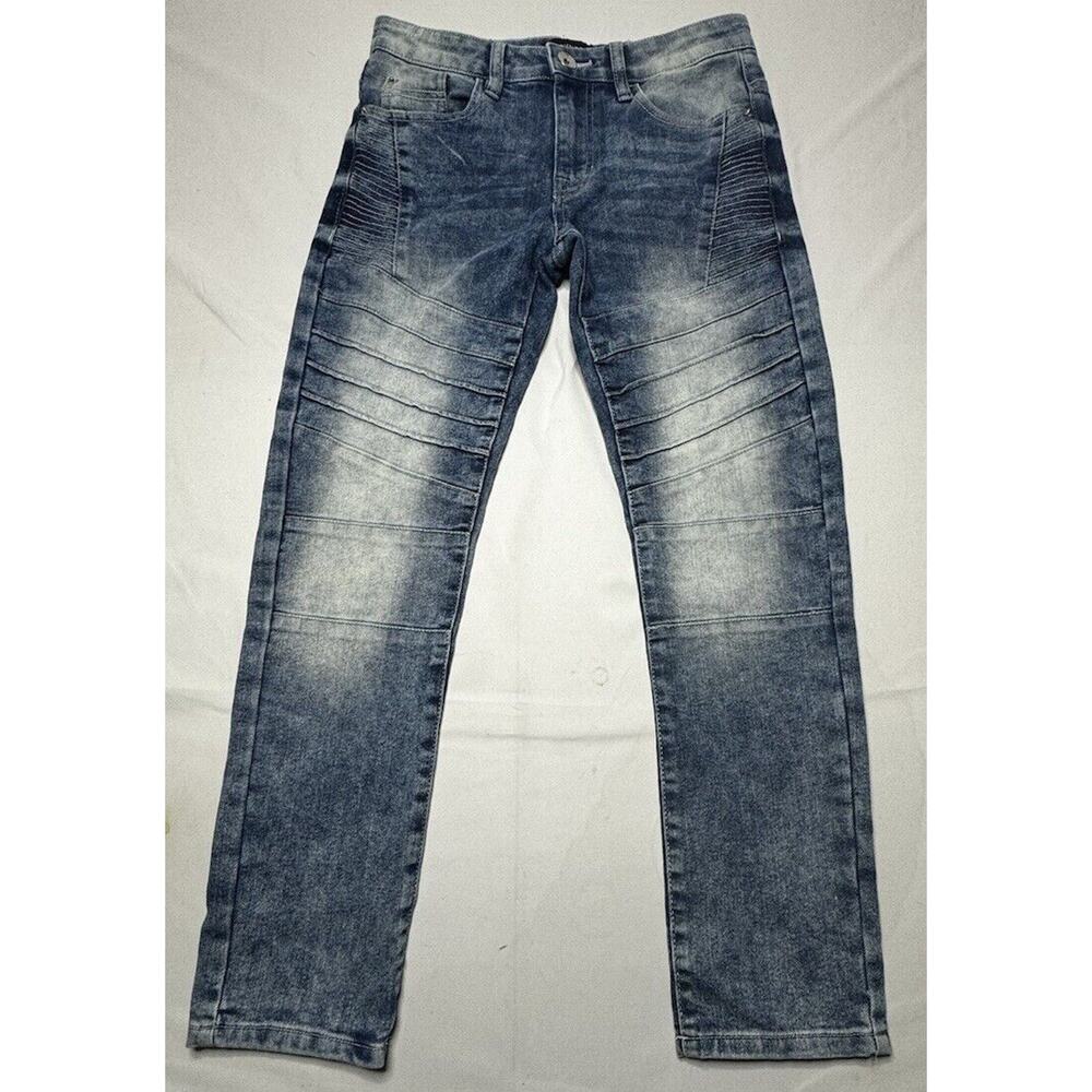 Southpole Youth Boys Acid Wash Moto Ribbed Skinny Fit Jeans - Size 14 (28x27)*